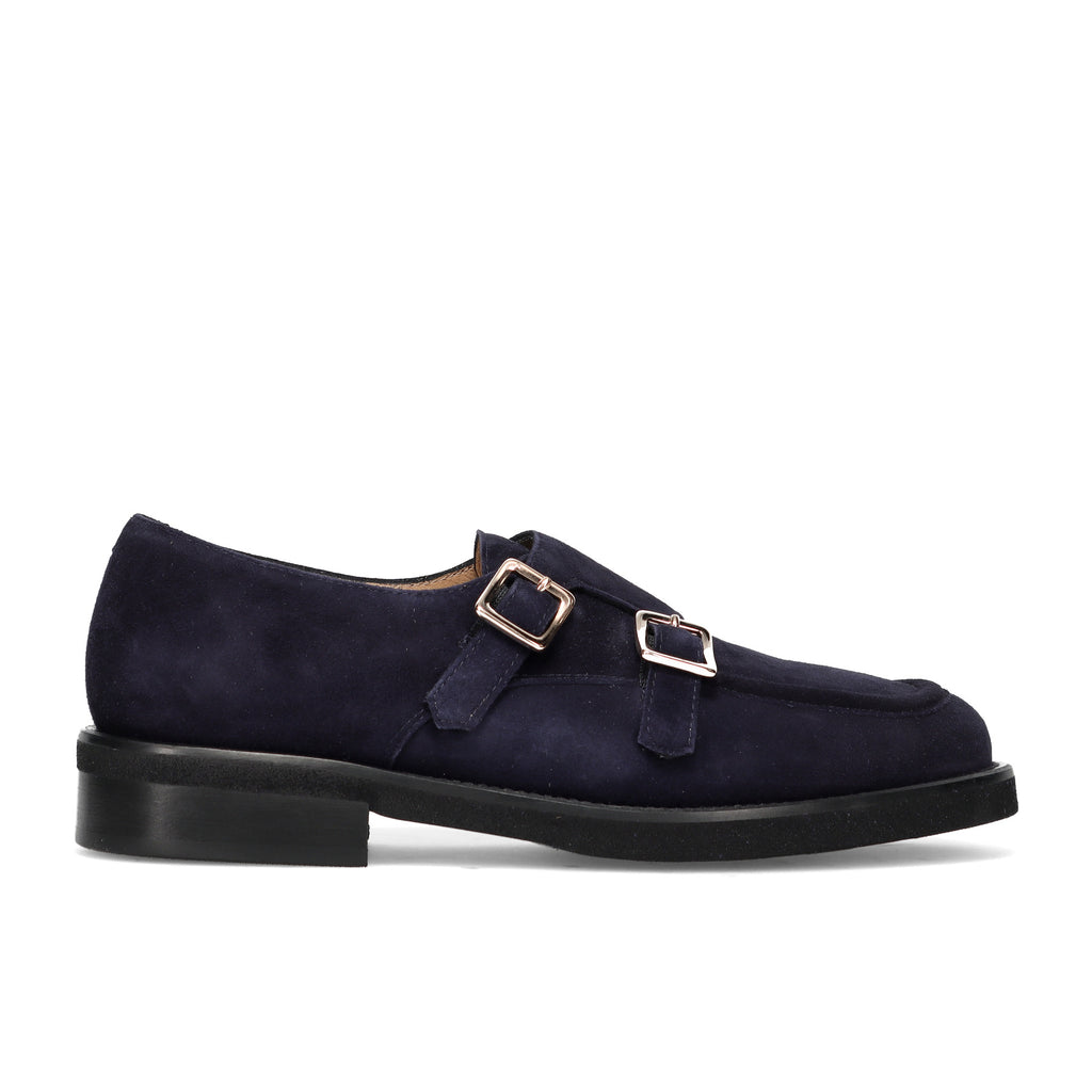 LUCA GROSSI: Chaussure double boucle pour femme en cuir daim hydrofuge avec semelle en gomme