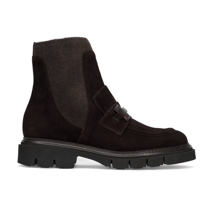 LUCA GROSSI: Stiefelette für Damen aus wasserabweisendem Wildleder in Braun mit elastischem Schaft und Horsebit-Detail