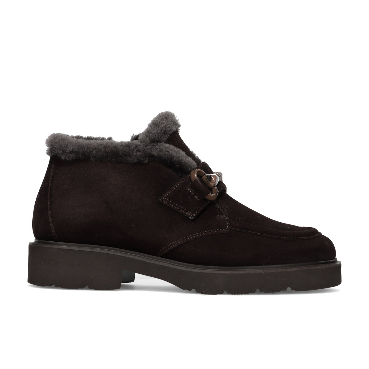 LUCA GROSSI: Damen-Stiefelette aus dunkelbraunem Wildleder mit Lammfellfutter