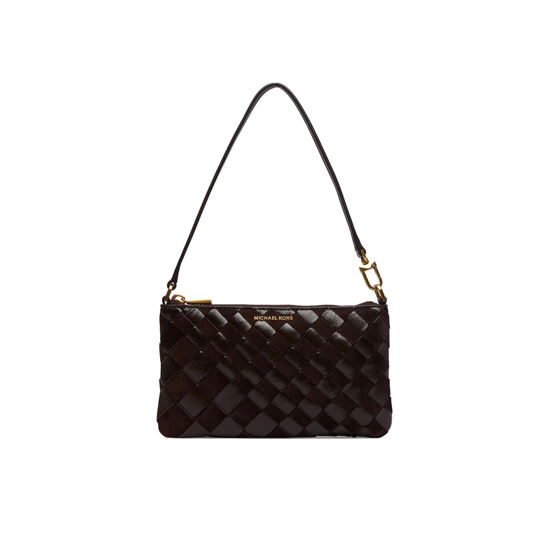 MICHAEL KORS: Jet Set Wristlet Pochette aus Leder und Wildleder in Dunkelbraun