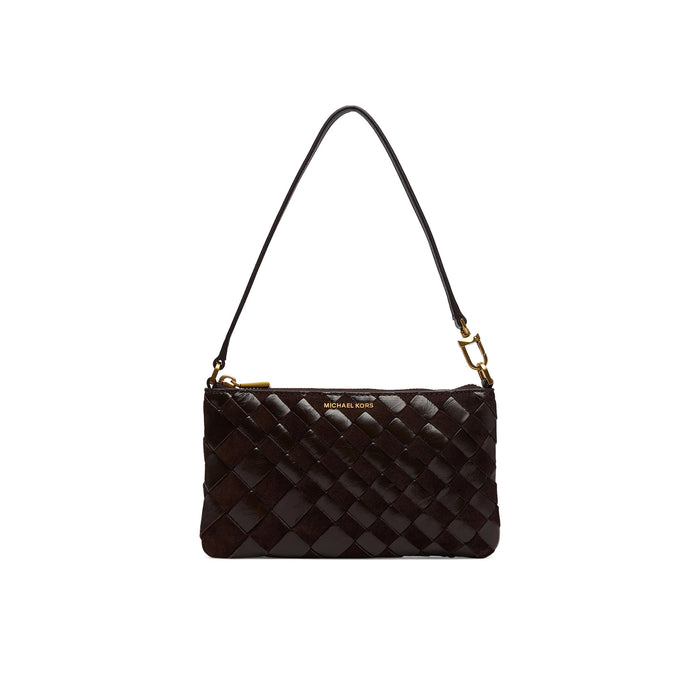 MICHAEL KORS: Jet Set Wristlet Pochette aus Leder und Wildleder in Dunkelbraun