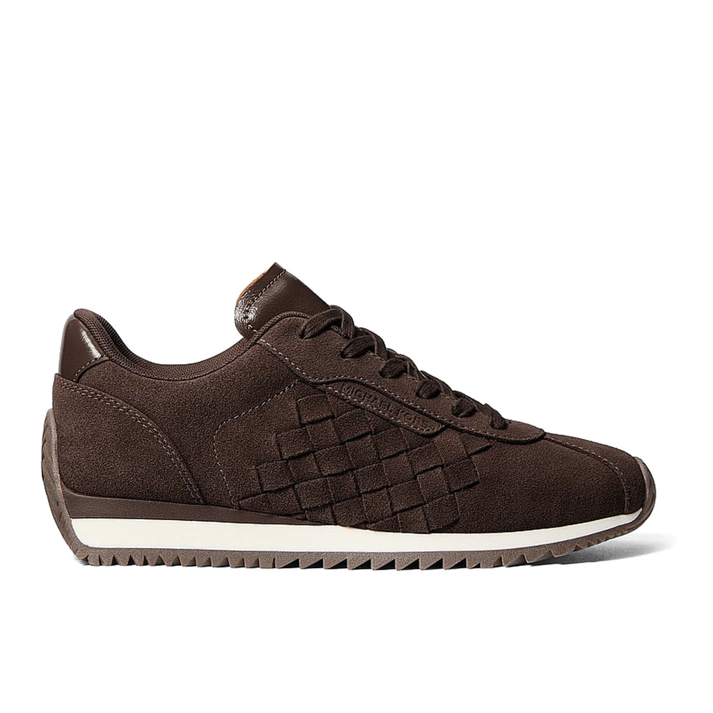 MICHAEL KORS: Rhodes Damen-Sneaker aus Wildleder mit geflochtenen Einsätzen in Schokoladenbraun