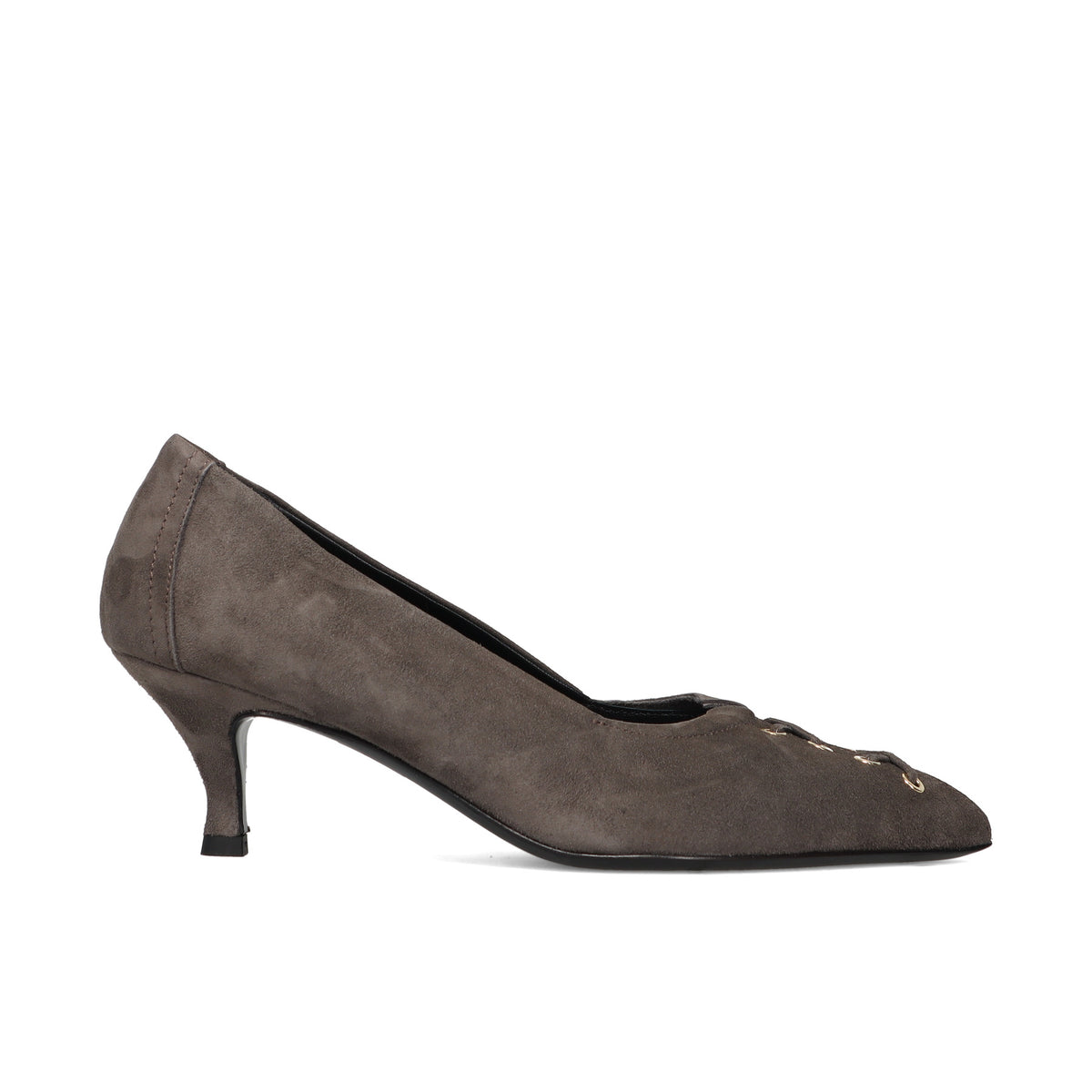 Napoleoni: Zapato de salón en ante hidrofugado gris con ojales, cordón y tacón de carrete