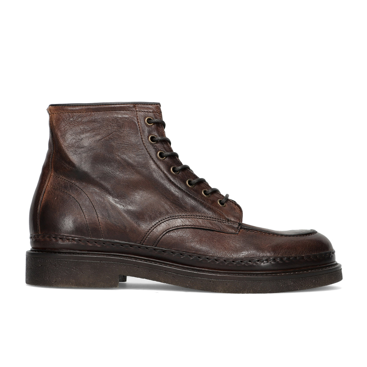 PAWELKS: Bottine à lacets pour homme en cuir vintage marron avec trépointe en cuir