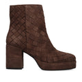 PONS QUINTANA: Brisab women's platform ankle boot in dark brown woven suede