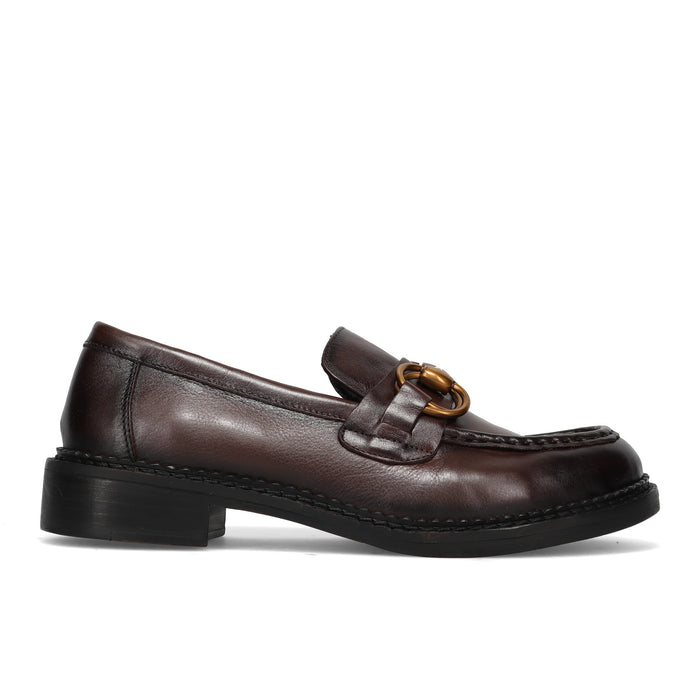 SANGIORGIO: Mocassin voor dames in zacht bruin leer met horsebit