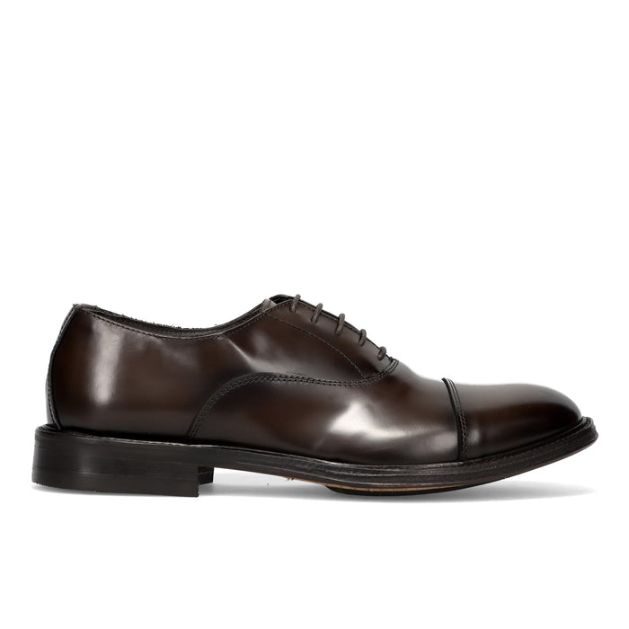 SANGIORGIO: Chaussure artisanale oxford pour homme en cuir abrasé marron foncé