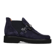 Ankle boot in blue suede with horsebit