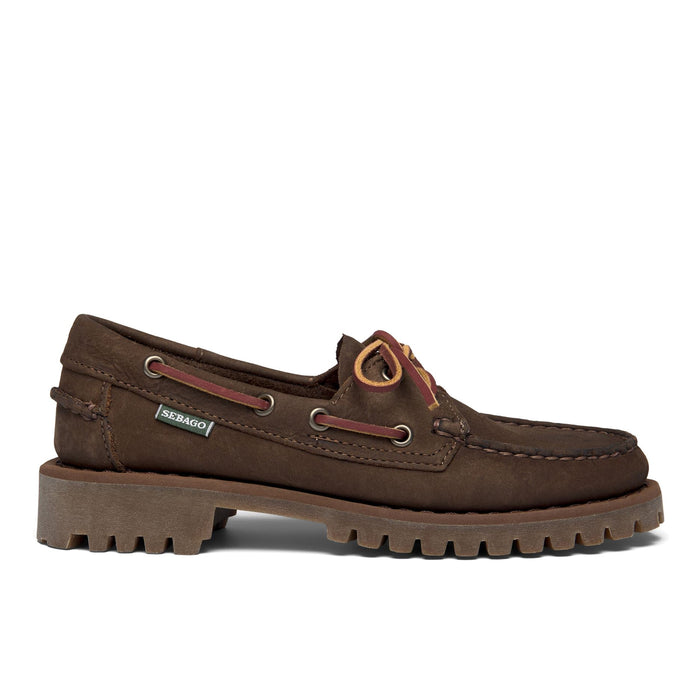 SEBAGO: Dames veterschoenen Docksides Ranger Muddy donkerbruin met nubuck bovenwerk