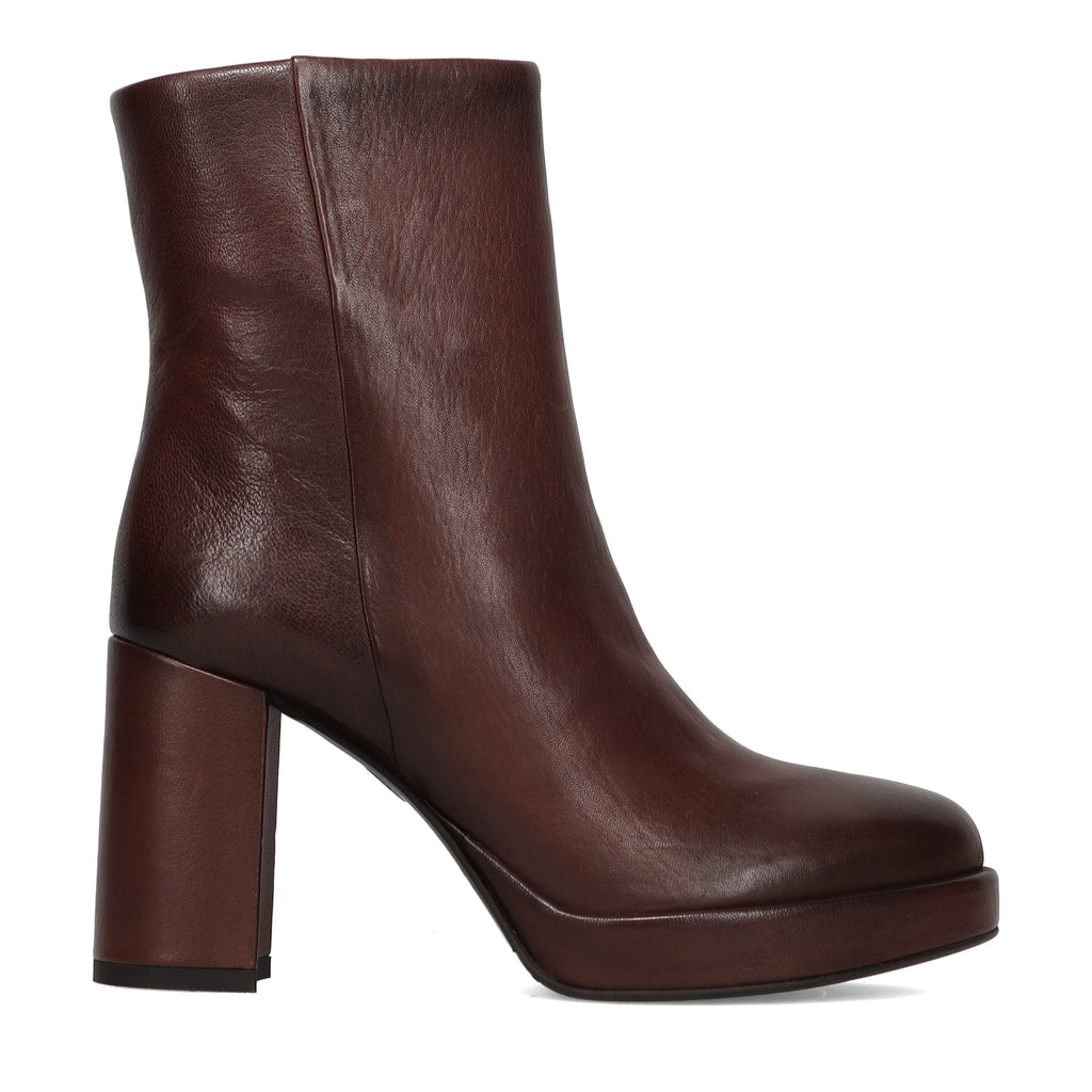 SILVIA ROSSINI: Plateau-Stiefelette für Damen aus weichem braunem Leder mit hohem Absatz