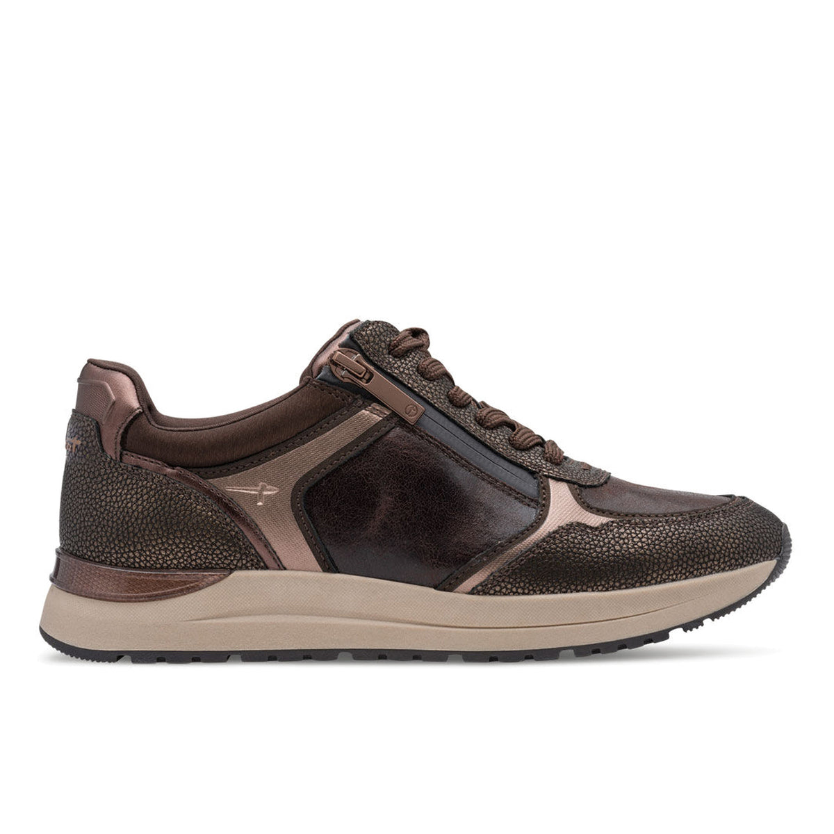 TAMARIS: Casual-Schuh für Damen aus Kunstleder in Braun und Bronze mit seitlichem Reißverschluss