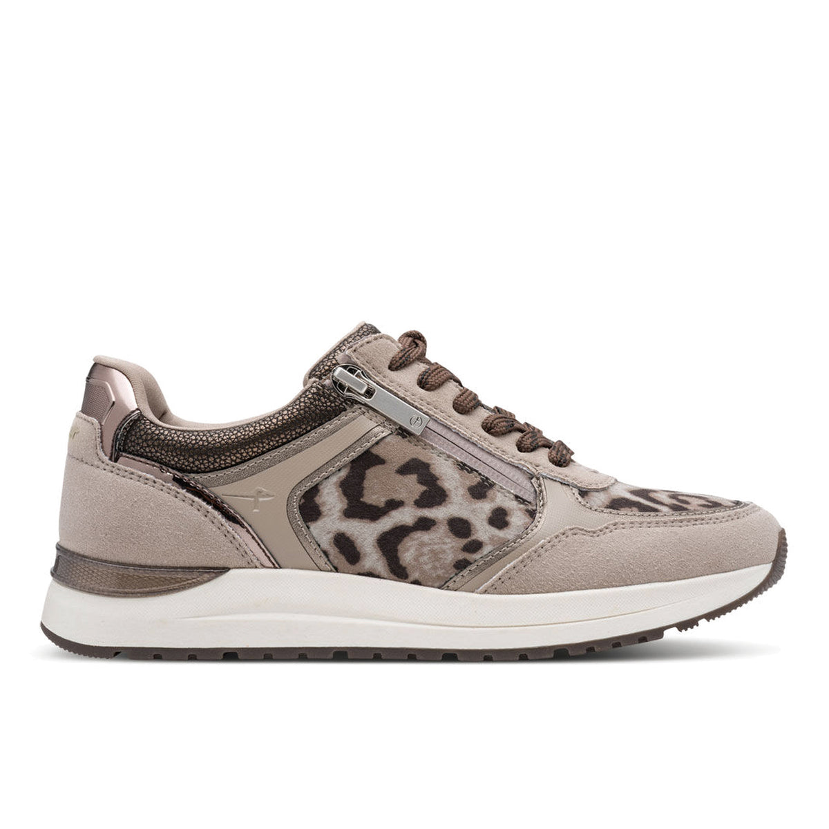 TAMARIS: Chaussure casual pour femme en similicuir beige et imprimé animal avec zip