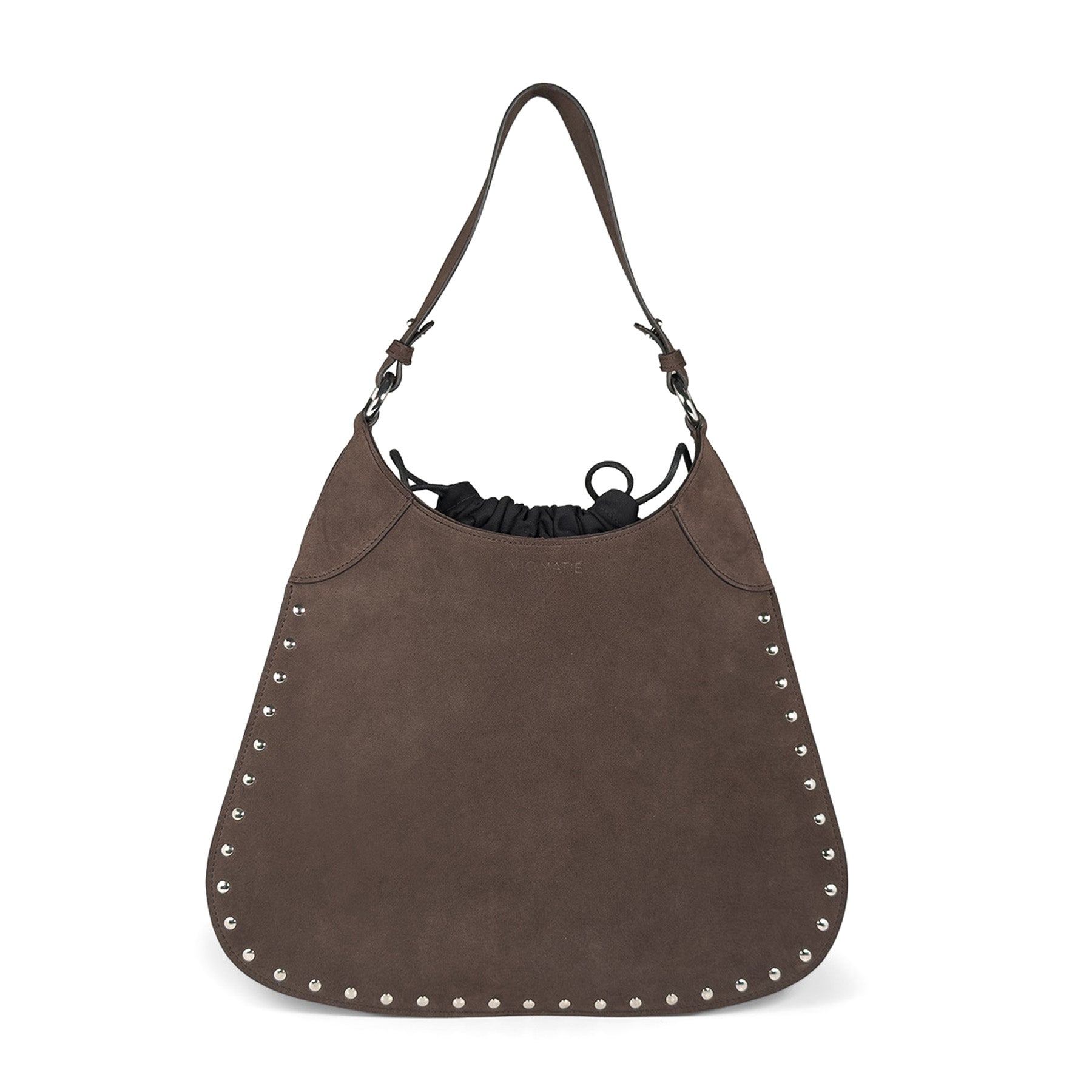 VIC MATIE': Bolso de hombro Boho en ante marrón oscuro con tachuelas y cordón