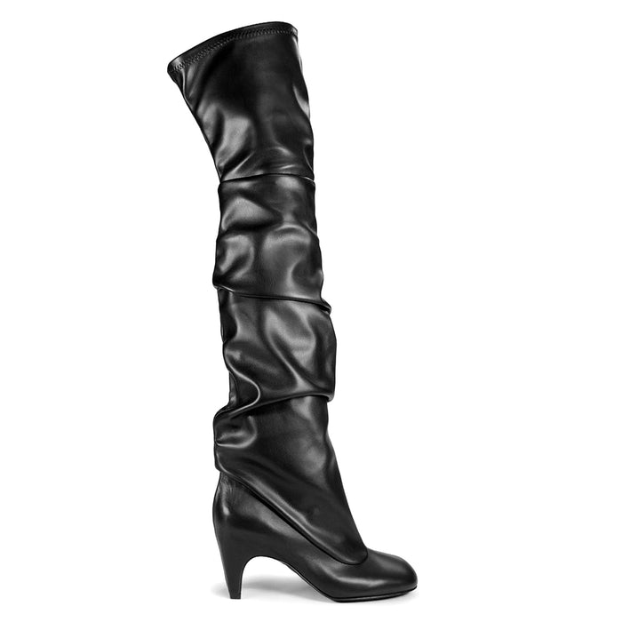 VIC MATIE': Cuissard-Stiefel L42 Edge aus Leder und elastischem Nappa in Schwarz mit mittlerem Absatz