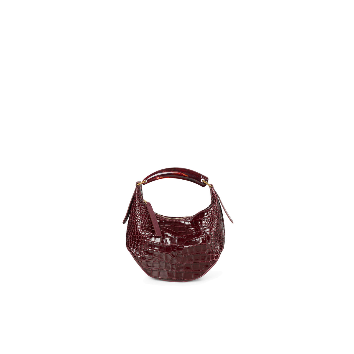 Visonà: Ambra shoulder bag in burgundy crocodile-print leather