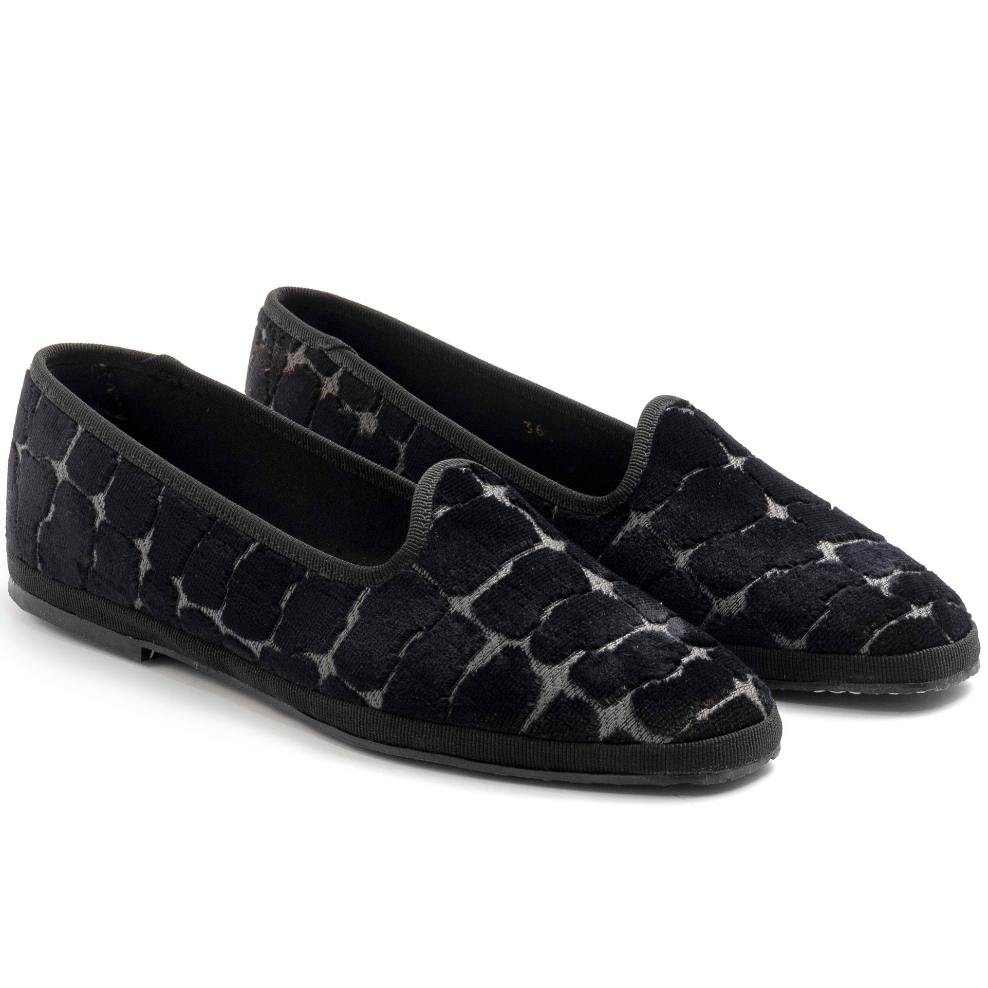 Cristina di Milano black embossed velvet Friulane shoes