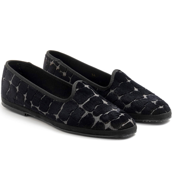 Cristina di Milano black embossed velvet Friulane shoes