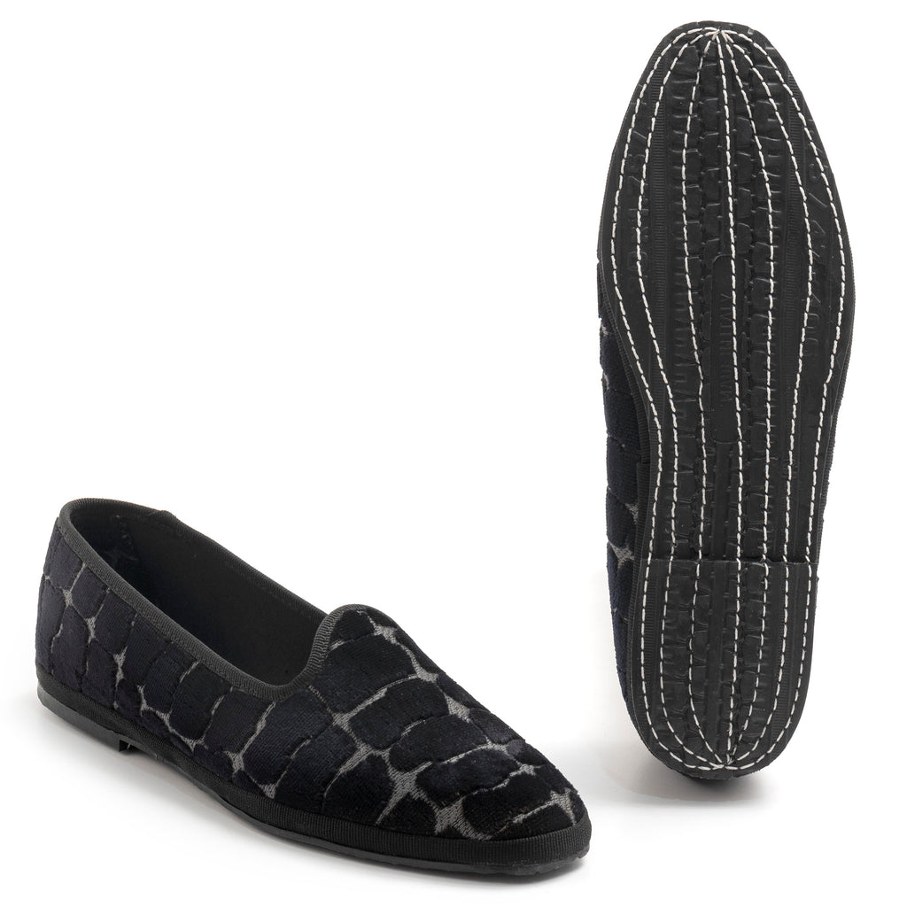Cristina di Milano black embossed velvet Friulane shoes
