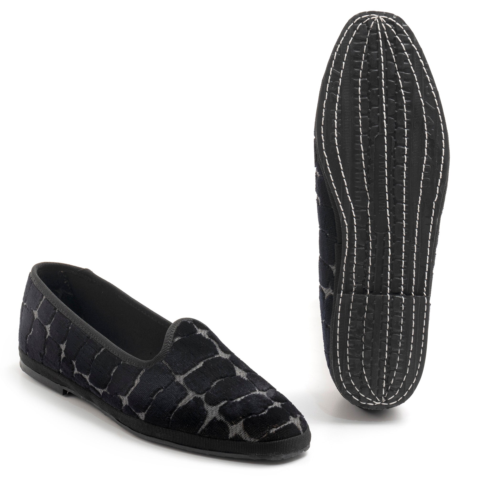 Cristina di Milano black embossed velvet Friulane shoes