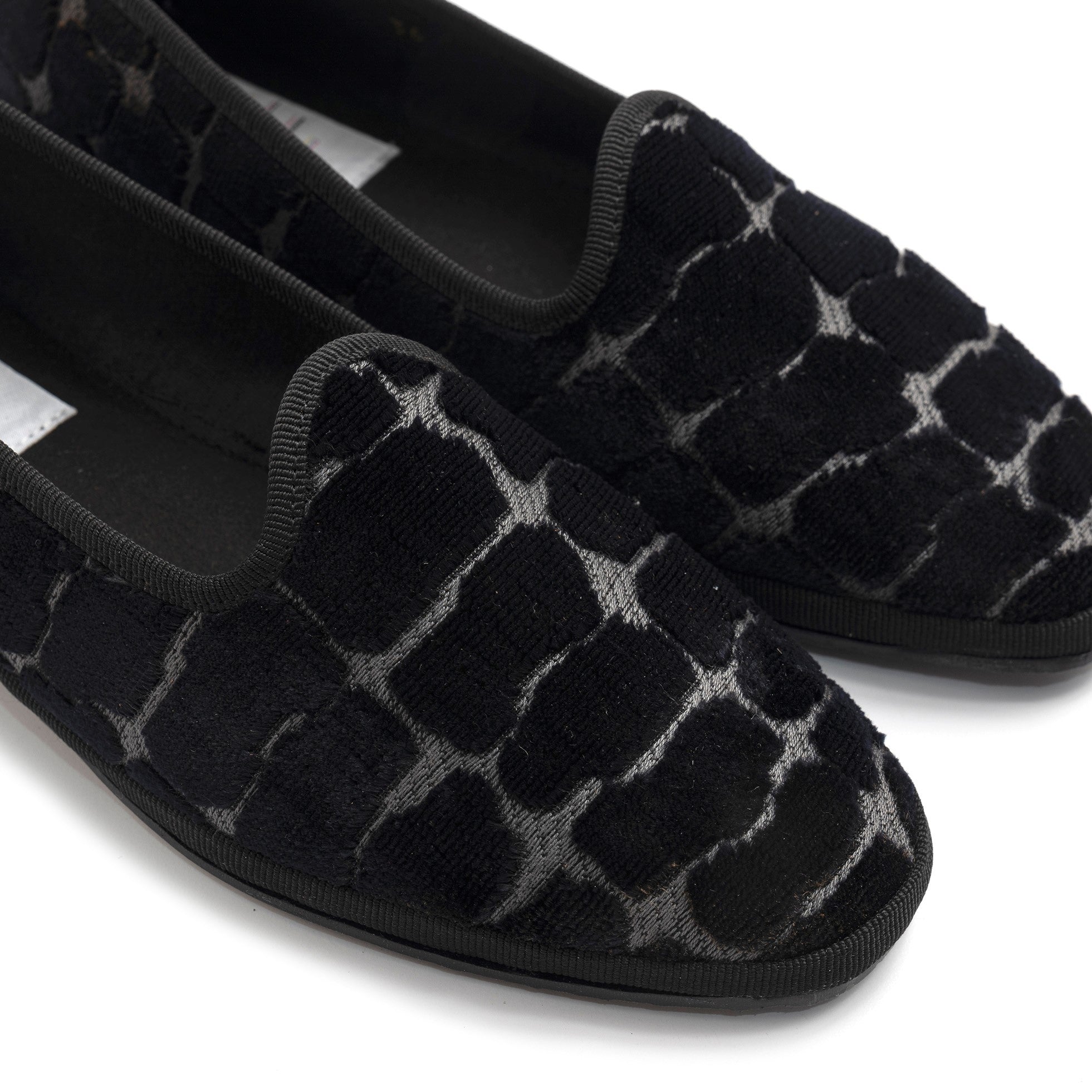 Cristina di Milano black embossed velvet Friulane shoes