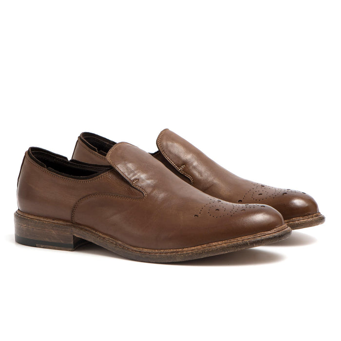 Brown leather slip-on with perforations