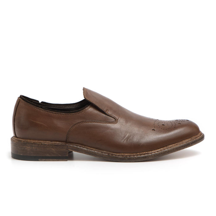 HUNDRED: Chaussure slip-on artisanale pour homme Hundred en cuir marron avec perforations