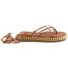 Cecile brown gladiator thong sandal with studs