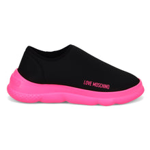 Baskets slip-on Love Moschino noires avec maxi semelle fuchsia
