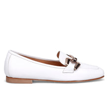 Women's sangiorgio moccasin in white nappa with gold buckle