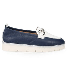 Women's moccasin Sangiorgio in blue and white leather with bit