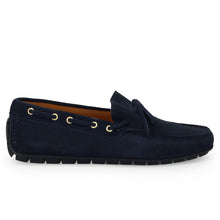 Men's moccasin Sangiorgio in blue suede with bow