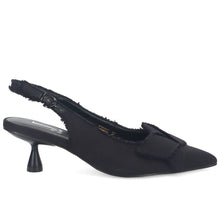 Women's slingback jeannot in vintage black fabric with medium spool heel