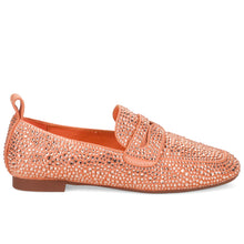 Elegant women's Massimo Santini Christel moccasins in coral with micro rhinestones