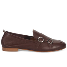 Mocassin femme Sangiorgio en cuir marron avec double boucle
