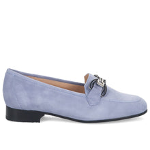 Damen-Mokassin Sangiorgio aus hellblauem Wildleder mit Schnalle