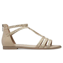 Sandalia plana gladiadora Tamaris beige con decoraciones geométricas platino
