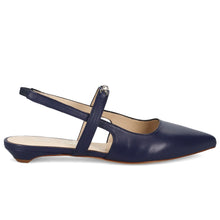 Flacher Slingback Walter Violet aus blauem Leder mit niedrigem Absatz