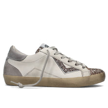 Baskets femme 4b12 Suprime en cuir blanc et paillettes dorées