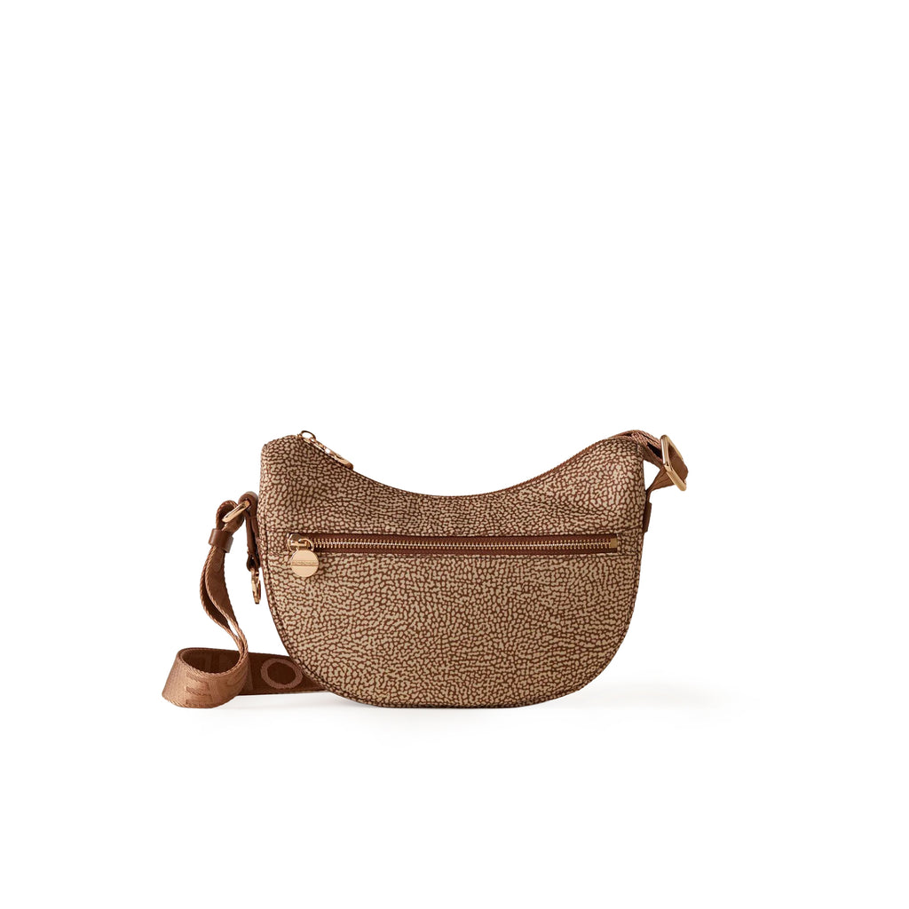 BORBONESE: Sac à bandoulière Borbonese Luna Bag Mini en nylon beige et cuir marron
