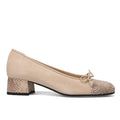 BRUNATE: Zapato de salón Brunate Golia en ante beige y piel estampada pitón con tacón cómodo