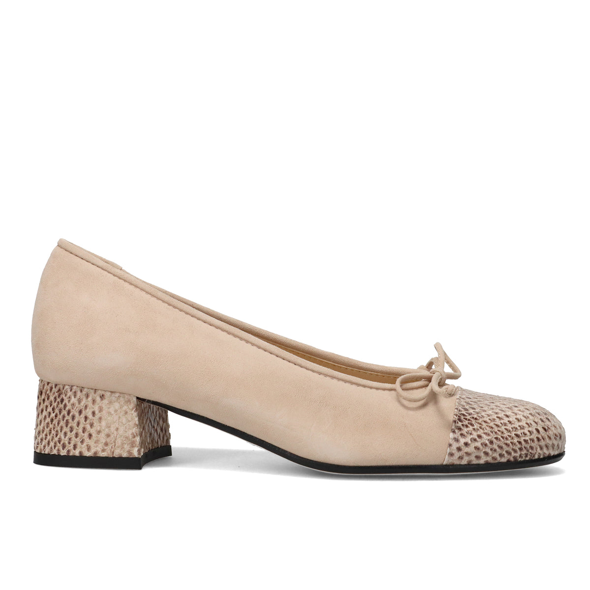 BRUNATE: Zapato de salón Brunate Golia en ante beige y piel estampada pitón con tacón cómodo