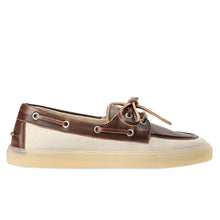 Copenhagen CPH160 boat shoes with laces in cream fabric and brown leather
