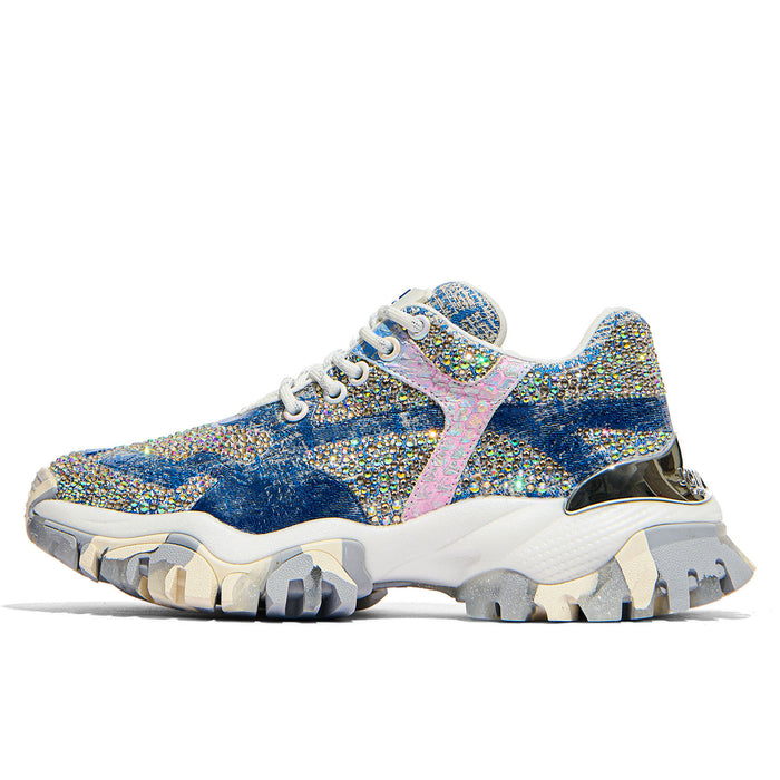 Joia Paris: Sneakers femme Joia Paris Jewel en tissu bleu jean avec strass multicolores