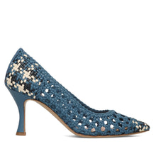 Geflochtener Sommerschuh blau Absatz 75