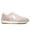 w6yz: Sneaker de mujer w6yz Samoa en ante beige con bordados blanco leche