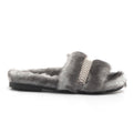 Shade slipper in eco fur with silver chain